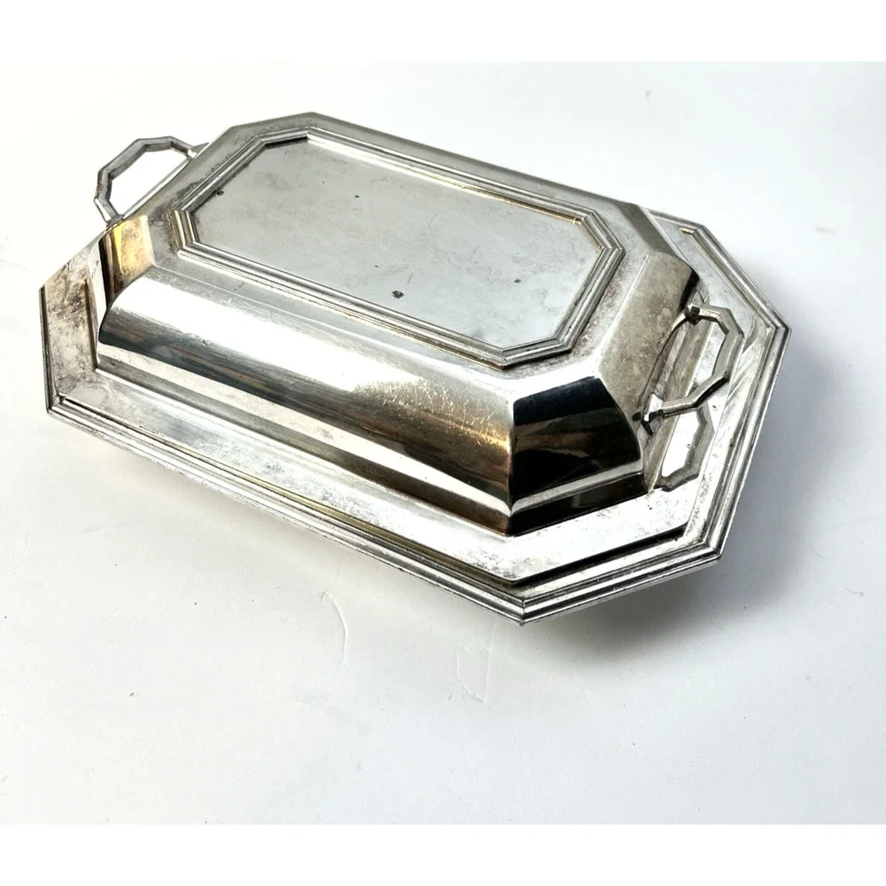 Silver Plate Covered Serving Dish Dinnerware Party Tray Traditional Maximalist